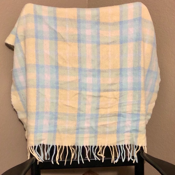 Italian Pastel Blue Yellow Plaid Throw Blanket - Picture 1 of 7